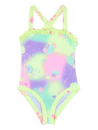 Costume intero per bambina Billieblush giallo con stampa grafica conchiglie - Rubino Kids
