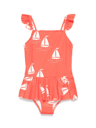 Costume intero per bambina Mini Rodini rosso con stampa con dettagli ruches - Rubino Kids