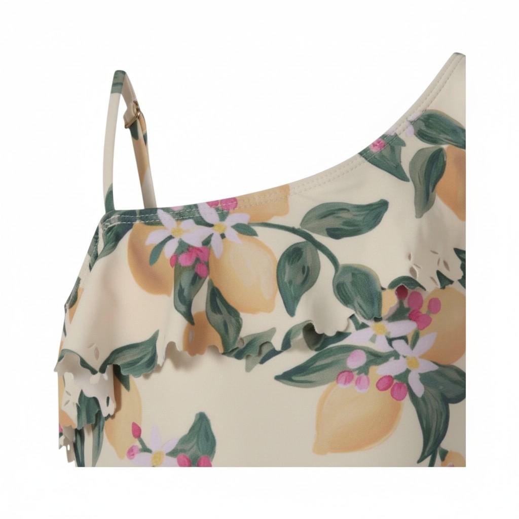 Costume Net per bambina Molo giallo con stampa Limoni all - over - Rubino Kids