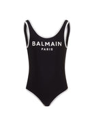 Costume per bambina Balmain Kids nero con stampa logo sul davanti - Rubino Kids