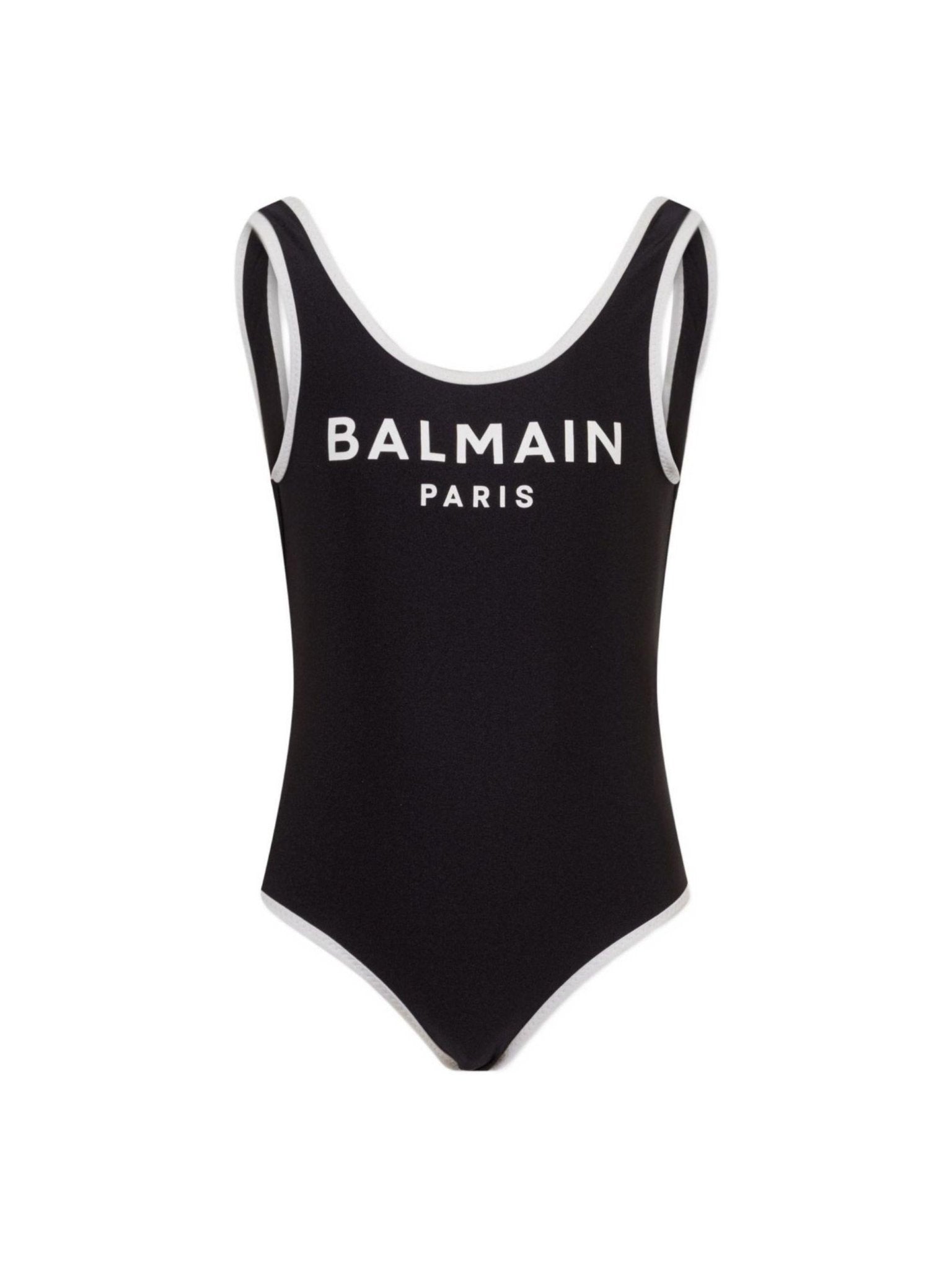 Costume per bambina Balmain Kids nero con stampa logo sul davanti - Rubino Kids