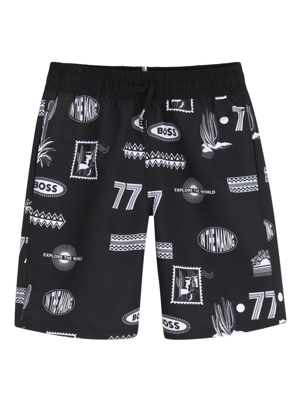 Costume per bambino Boss Kids nero con stampa grafica all - over - Rubino Kids