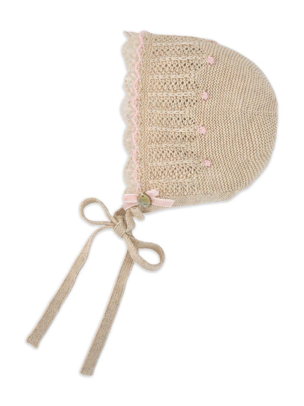 Cuffia per neonata Paz Rodriguez beige con design lavorato a maglia - Rubino Kids