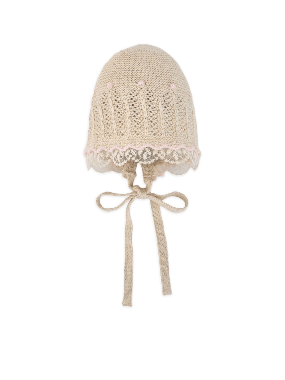 Cuffia per neonata Paz Rodriguez beige con design lavorato a maglia - Rubino Kids