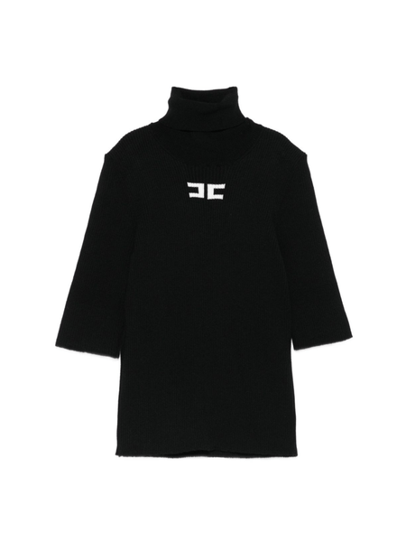 Elisabetta Franchi La Mia Bambina black turtleneck sweater for girls with logo detail