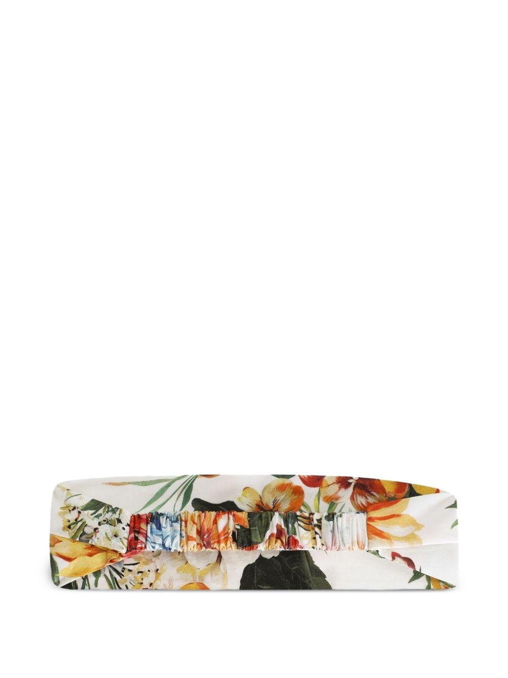 Fascia per capelli per bambina Dolce & Gabbana Kids bianco con stampa a fiori - Rubino Kids