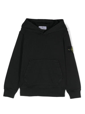 Felpa con applicazione Compass per bambino Stone Island Junior nero con cappuccio