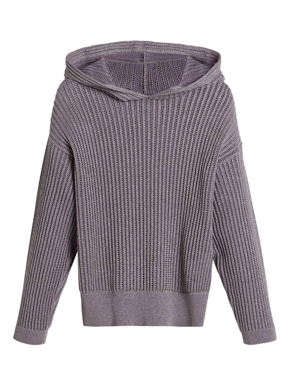 Felpa con cappuccio per bambina Brunello Cucinelli Kids viola con orlo a coste - Rubino Kids