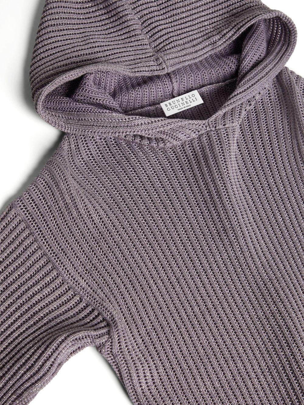 Felpa con cappuccio per bambina Brunello Cucinelli Kids viola con orlo a coste - Rubino Kids
