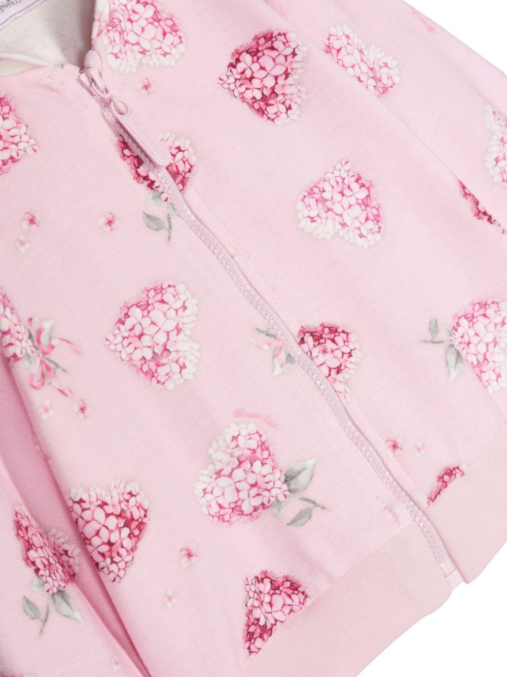 Felpa con cappuccio per neonata Monnalisa rosa con cotone elasticizzato - Rubino Kids