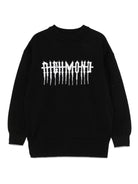 Felpa con effetto jacquard per bambino John Richmond Junior nero con mini targhetta con logo - Rubino Kids