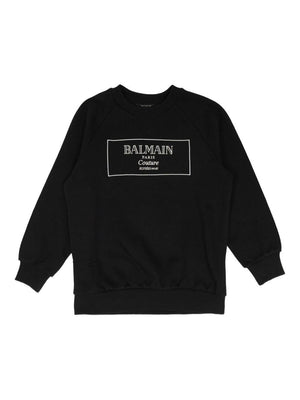 Balmain Kids Black Long Sleeve Embroidered Logo Sweatshirt for Boys