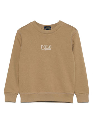 Ralph Lauren Kids Beige Crew Neck Embroidered Logo Sweatshirt for Boys