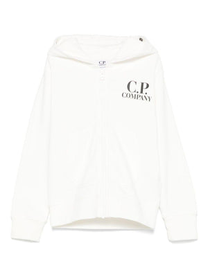 CP Company Kids White Hooded Sweatshirt with Goggles and Front Pockets