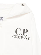 Felpa con occhialini sul cappuccio per bambino C.P. Company Kids bianco con tasche frontali - Rubino Kids