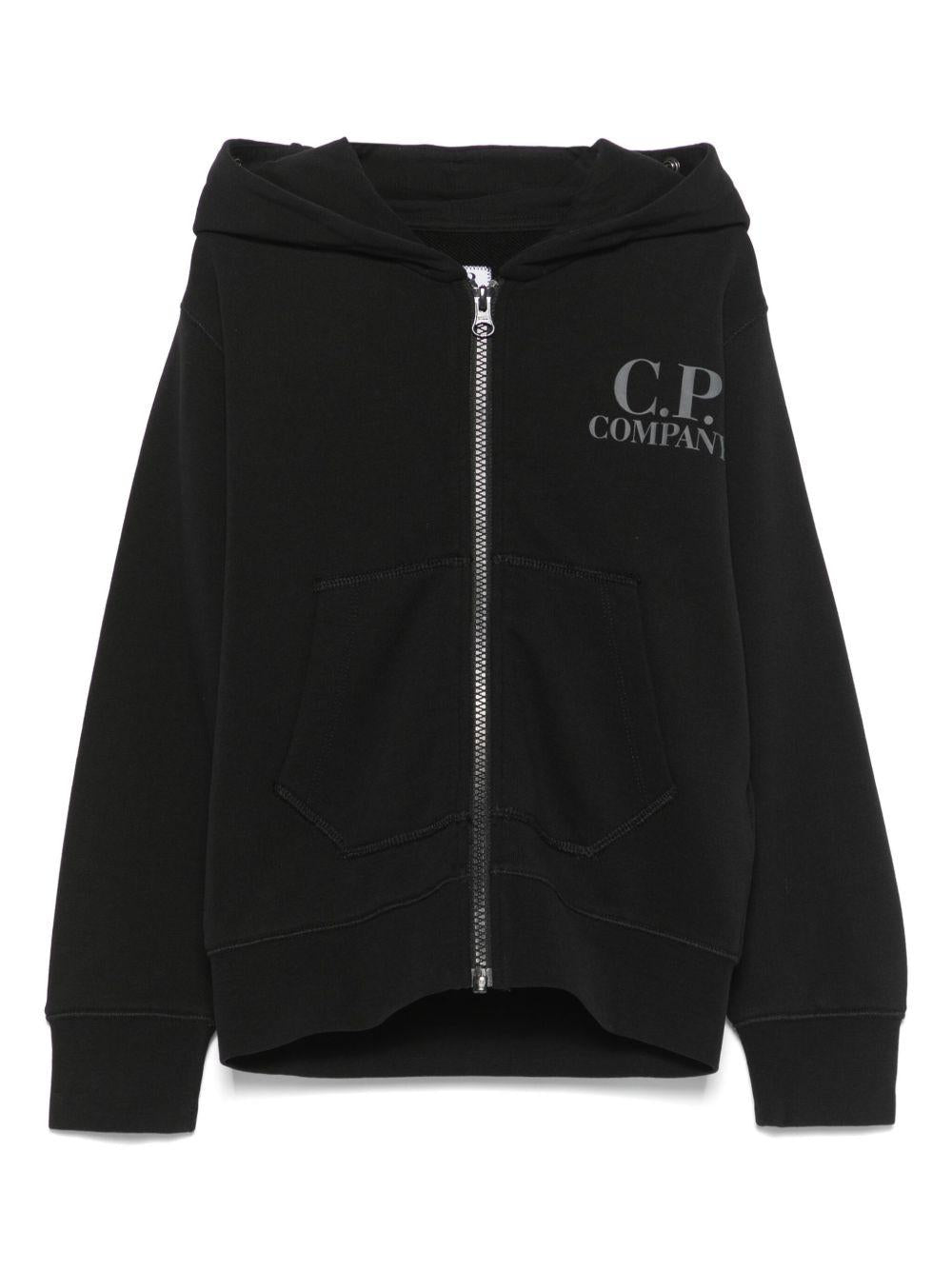 Felpa con occhialini sul cappuccio per bambino C.P. Company Kids nero con tasche frontali - Rubino Kids