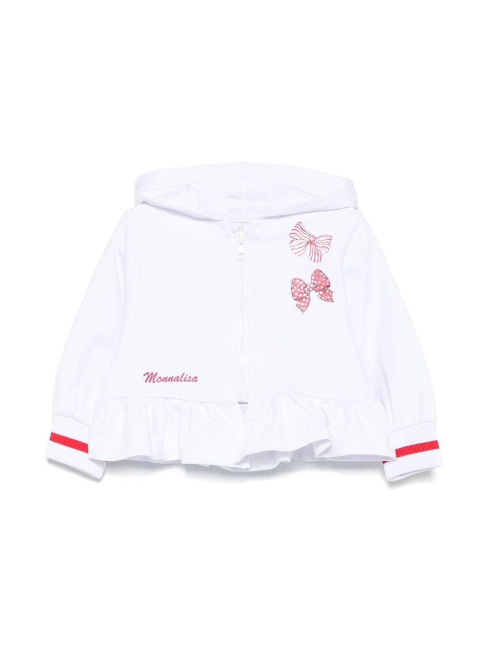 Felpa con stampa fiocco e cappuccio per neonata Monnalisa rosa con polsini a coste - Rubino Kids