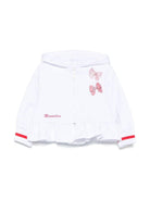 Felpa con stampa fiocco e cappuccio per neonata Monnalisa rosa con polsini a coste - Rubino Kids