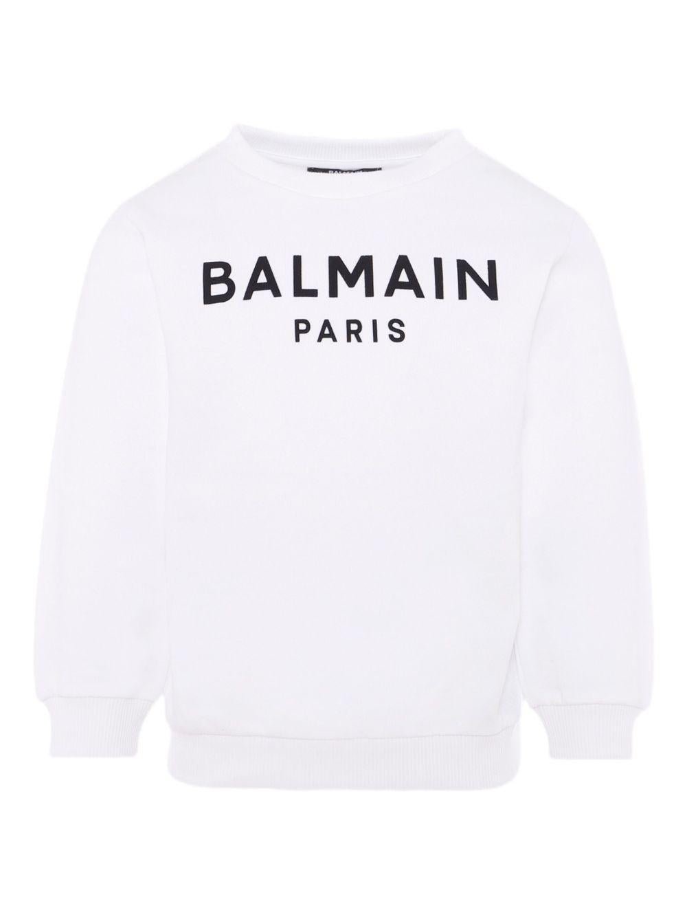 BALMAIN テープロゴ 変形 クロップド スウェット 14A ホワイト BALMAIN テープロゴ 変形 クロップド スウェット 14A ホワイト