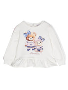 Felpa con stampa Teddy Bear per neonata Monnalisa bianco con girocollo a coste - Rubino Kids
