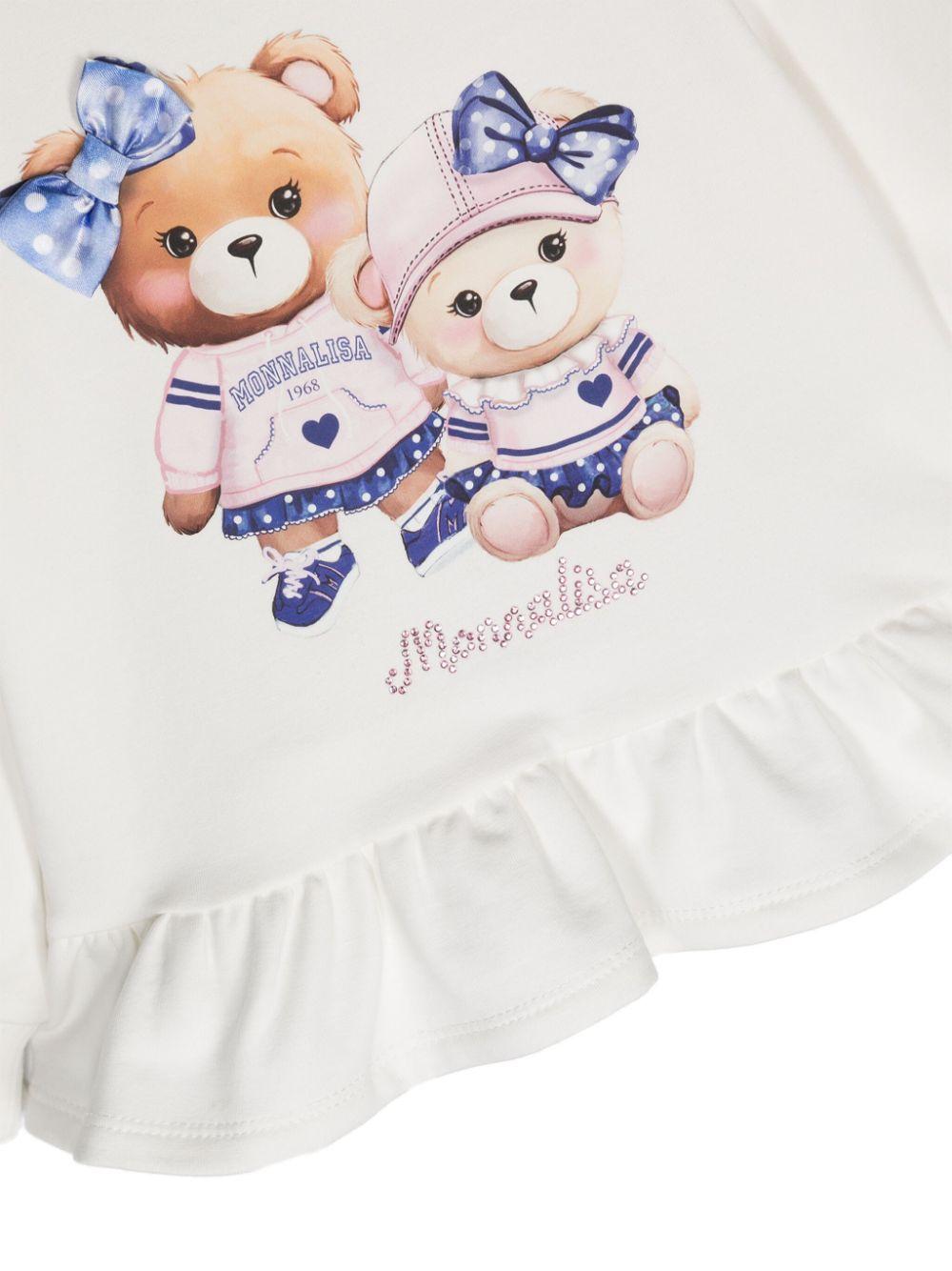 Felpa con stampa Teddy Bear per neonata Monnalisa bianco con girocollo a coste - Rubino Kids