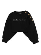 Felpa per bambina Balmain Kids nera con stampa logo e bottoni - Rubino Kids