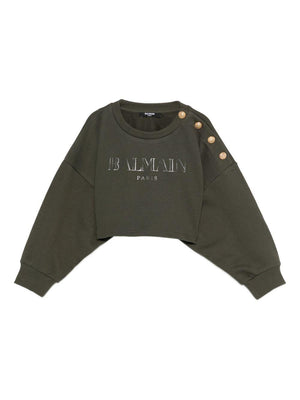 Felpa per bambina Balmain Kids verde con stampa logo