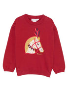 Felpa per bambina Bonpoint rossa con ricamo cavallo sul davanti - Rubino Kids
