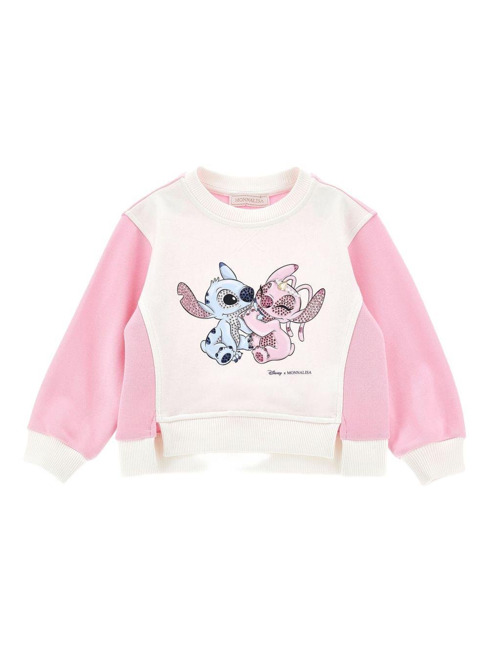Felpa per bambina Disney x Monnalisa rosa con stampa grafica Stitch - Rubino Kids