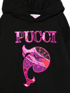 Felpa per bambina Emilio Pucci Junior nero con logo ricamato - Rubino Kids