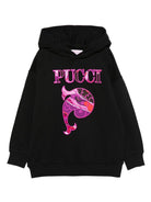 Felpa per bambina Emilio Pucci Junior nero con logo ricamato - Rubino Kids