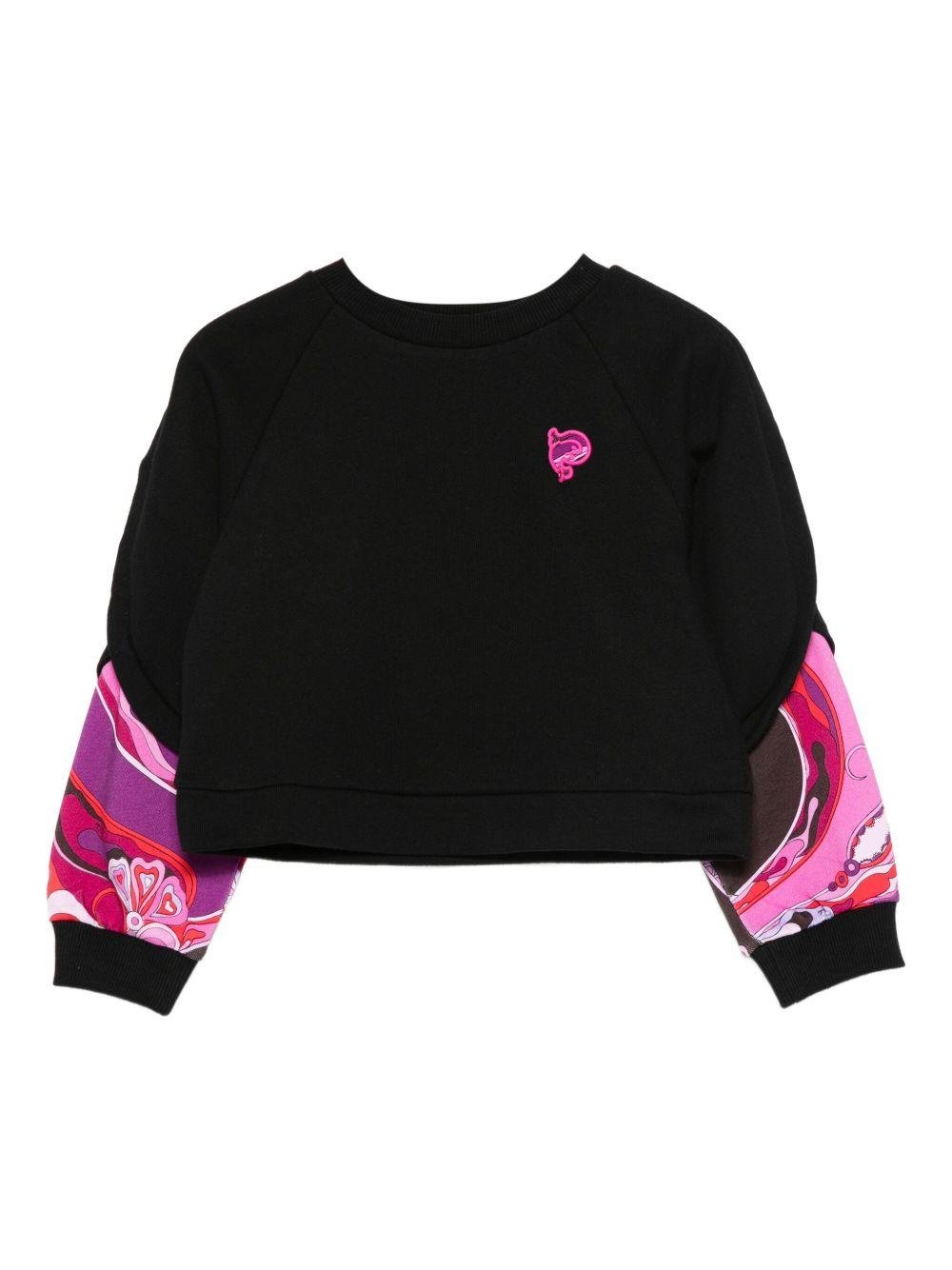 Felpa per bambina Emilio Pucci Junior nero con maniche a contrasto - Rubino Kids