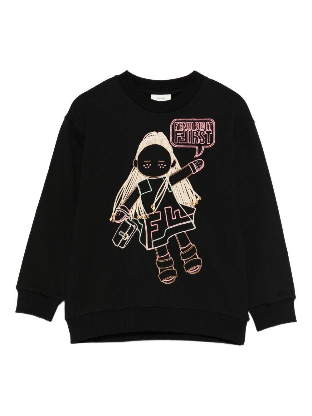 Felpa per bambina Fendi Kids nera con motivo bambola - Rubino Kids