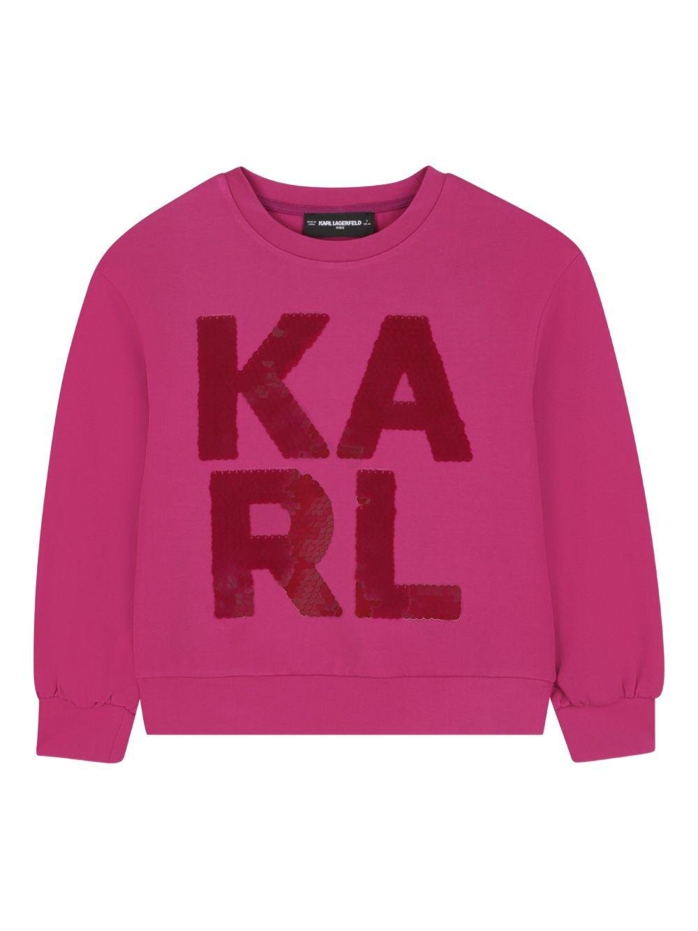 Felpa per bambina Karl Lagerfeld Kids fucsia con logo in paillettes - Rubino Kids