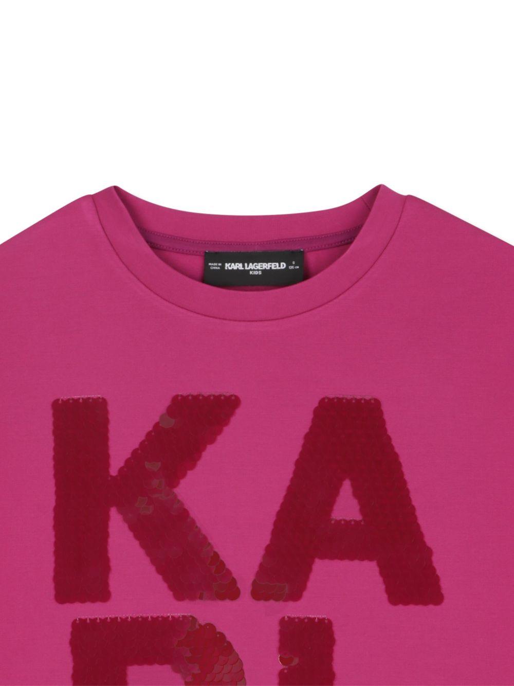 Felpa per bambina Karl Lagerfeld Kids fucsia con logo in paillettes - Rubino Kids