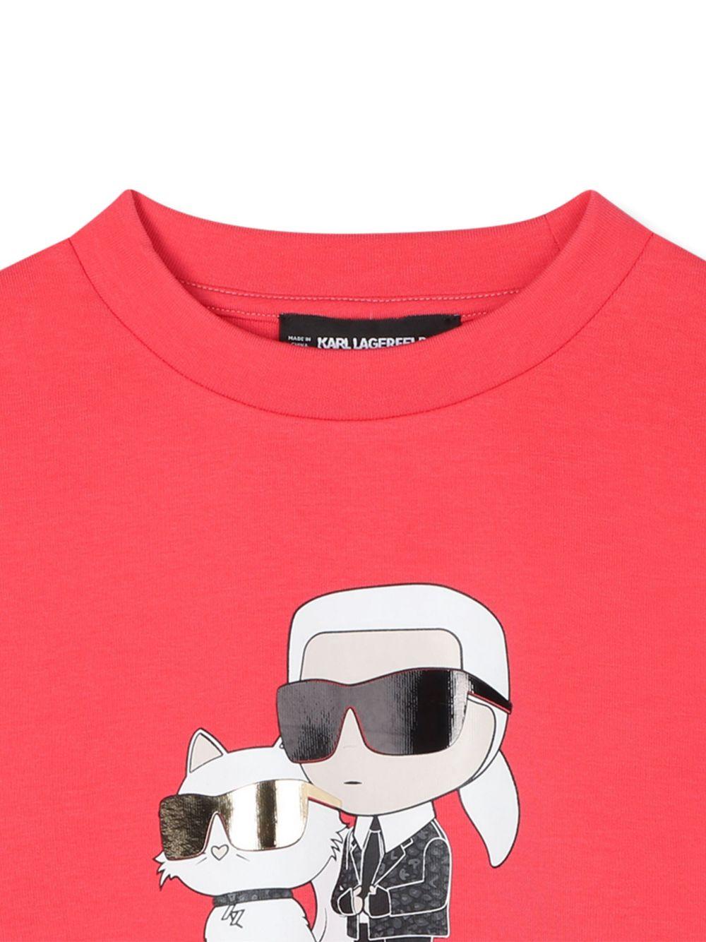 Felpa per bambina Karl Lagerfeld Kids Hero Ikon Karl & Choupette rosso con dettaglio logo sul retro - Rubino Kids