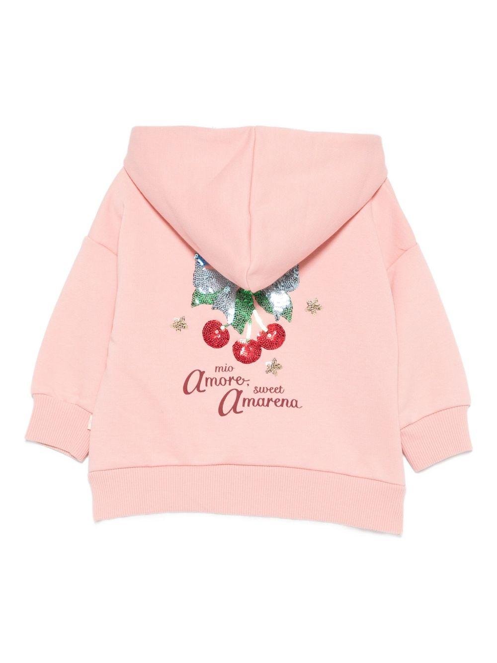 Felpa per bambina Konges Slojd rosa con cappuccio e decorazioni con paillettes - Rubino Kids
