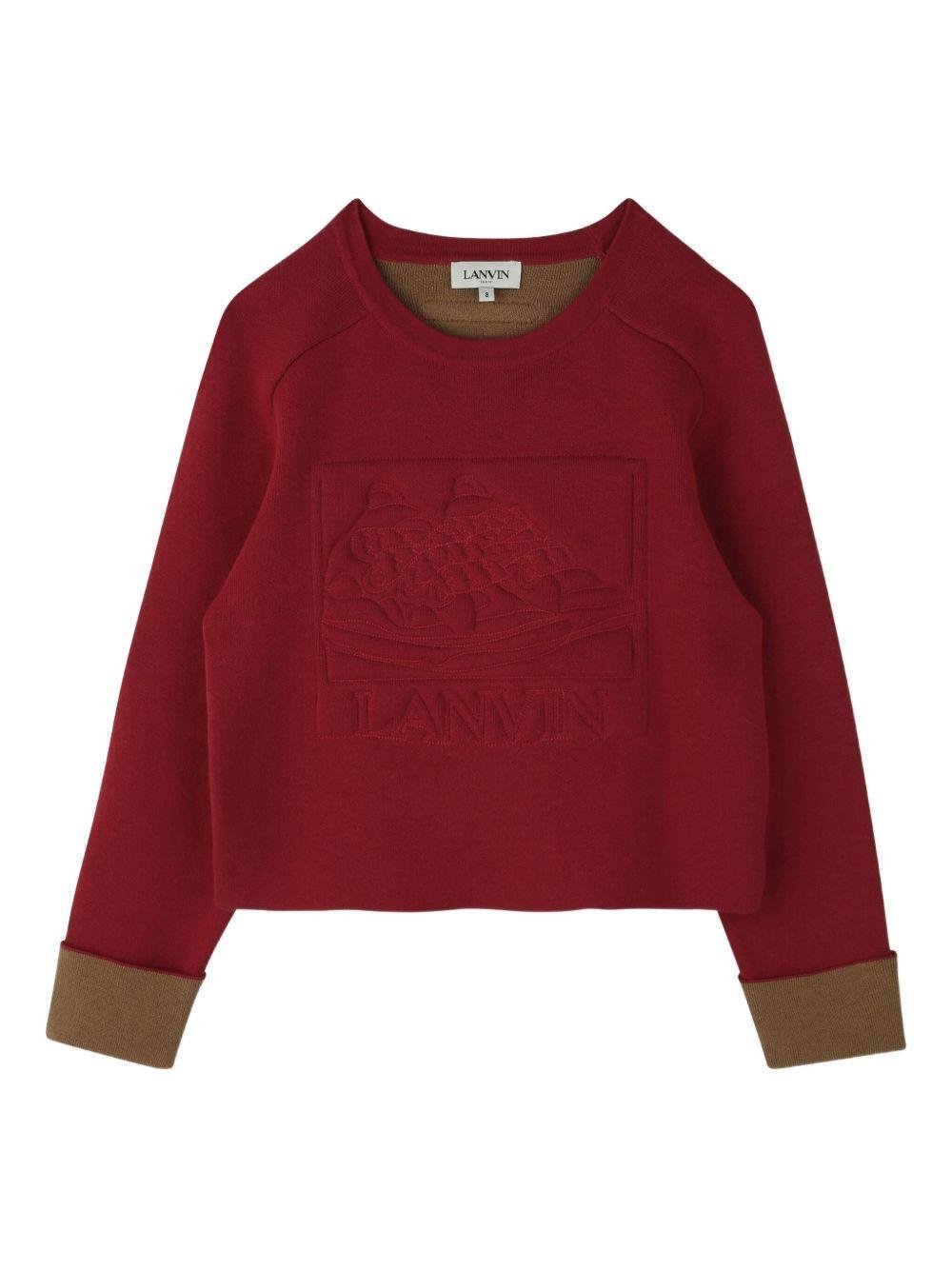 Felpa per bambina Lanvin Enfant rossa con logo goffrato - Rubino Kids