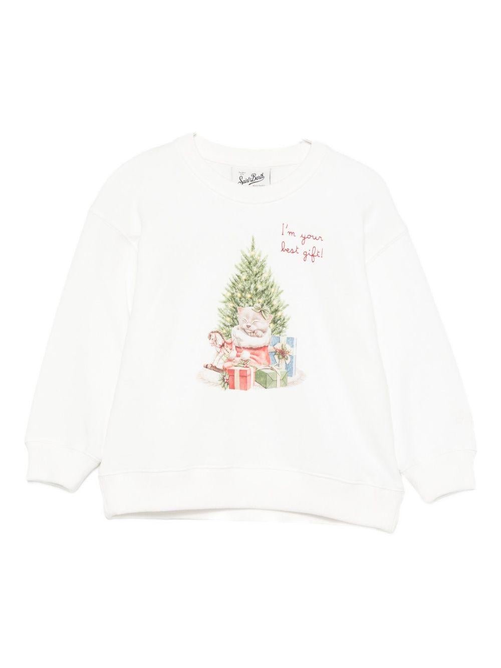 Felpa per bambina MC2 Saint Barth Kids bianca con stampa grafica natalizia - Rubino Kids