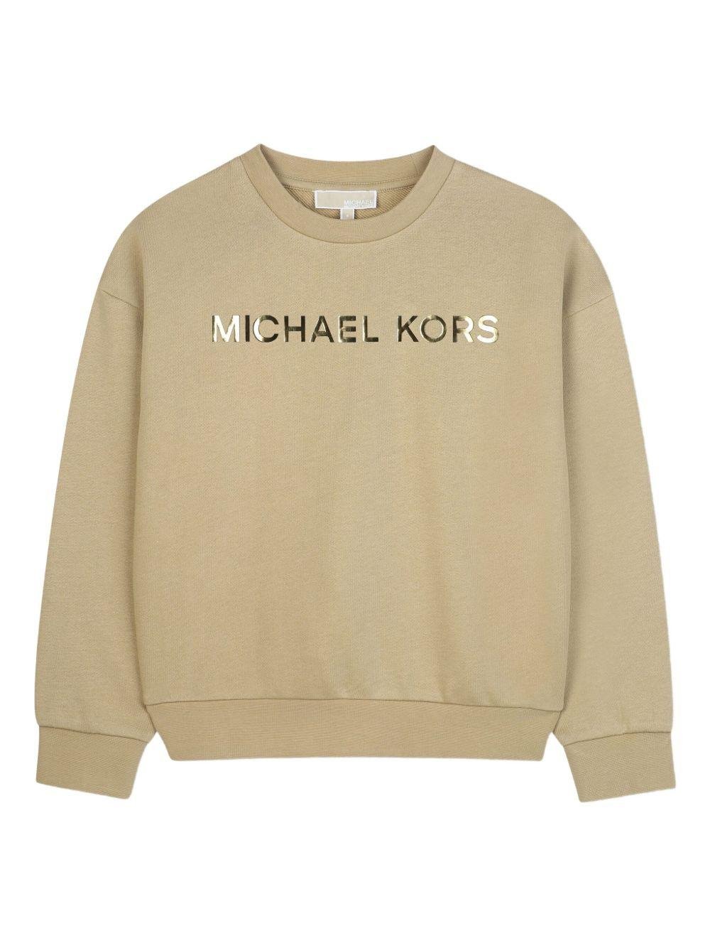 Felpa per bambina Michael Kors Kids beige con stampa logo - Rubino Kids