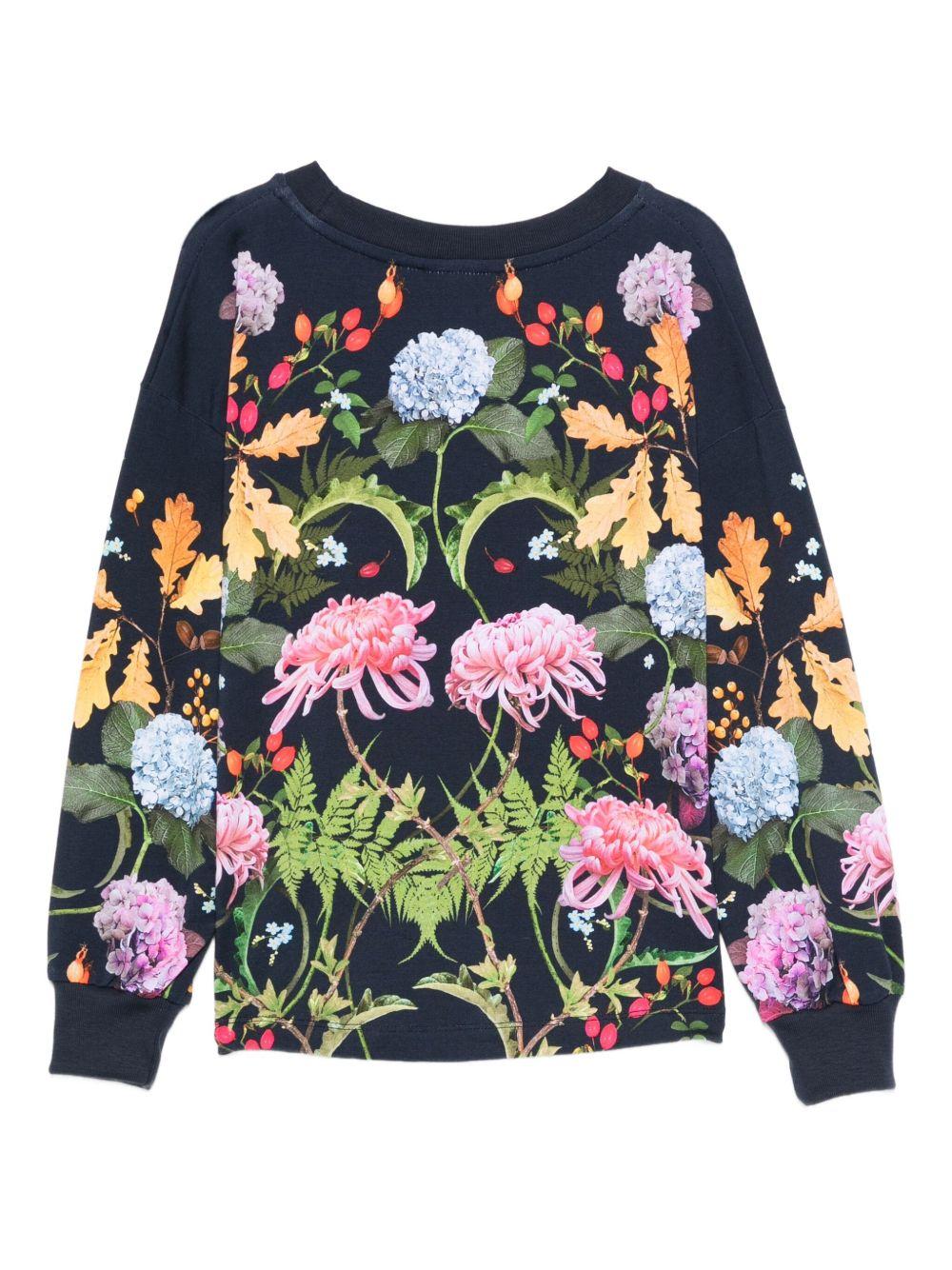 Felpa per bambina Molo blu con stampa floreale e coniglio - Rubino Kids