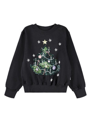 Felpa per bambina Molo nero con decorazione a paillettes