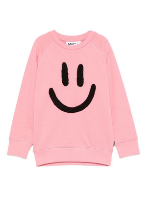 Pink Molo sweatshirt for girls with a smiley face1