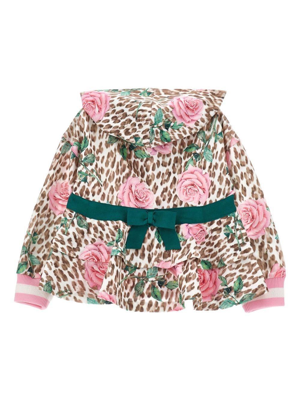 Felpa per bambina Monnalisa animalier con dettaglio rose e fiori - Rubino Kids