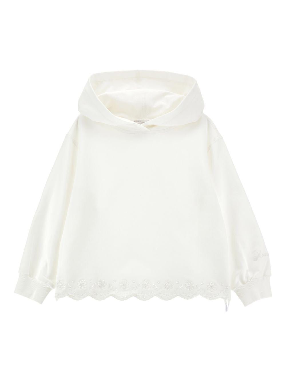 Felpa per bambina Monnalisa bianca con orlo a smerlo - Rubino Kids