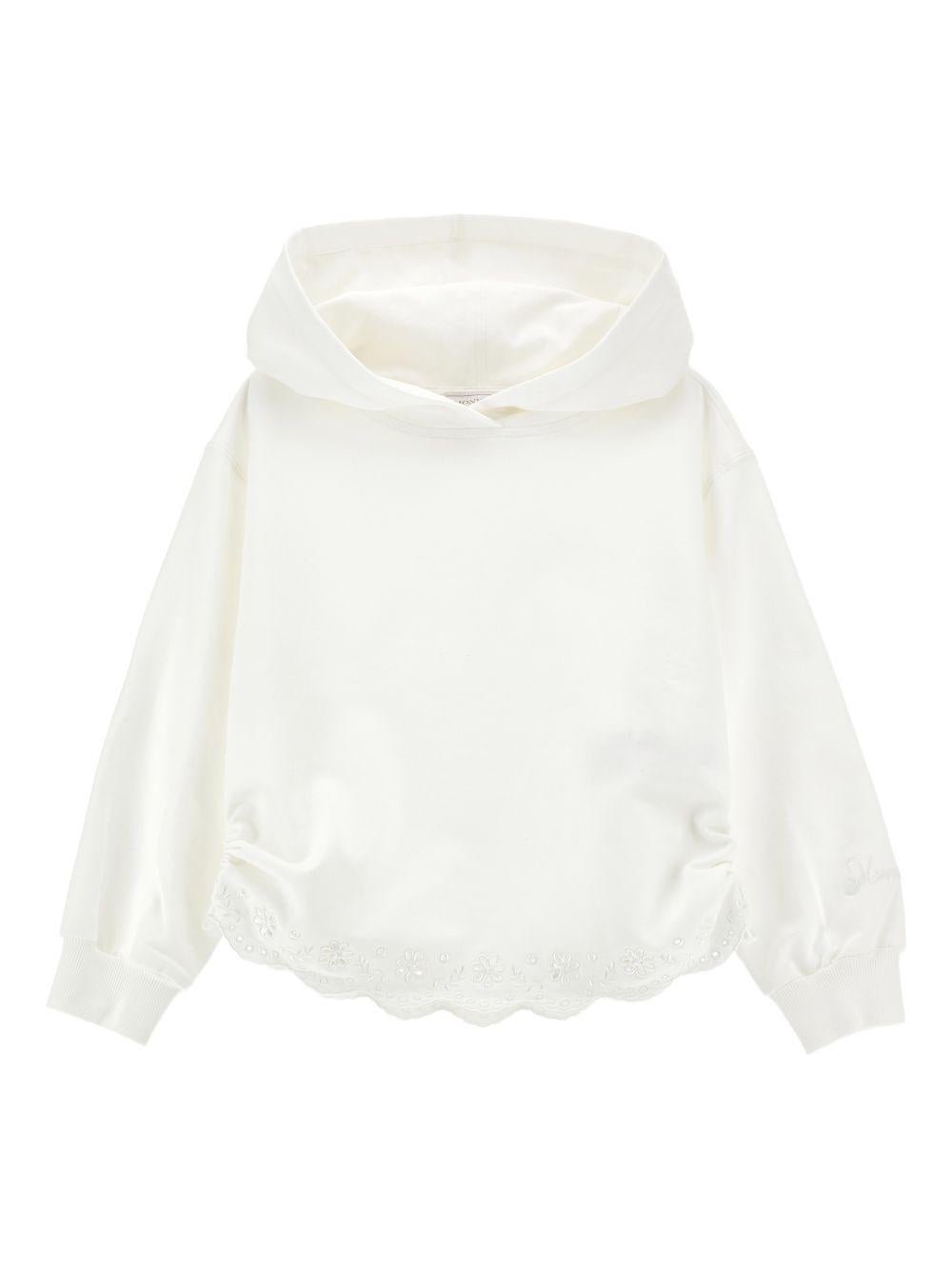 Felpa per bambina Monnalisa bianca con orlo a smerlo - Rubino Kids