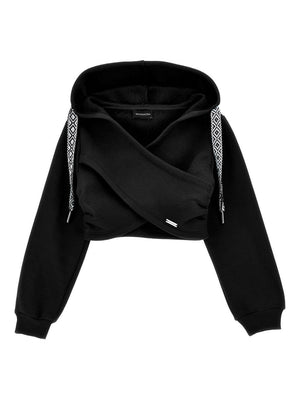 Monnalisa black hooded sweatshirt for girls with drawstring