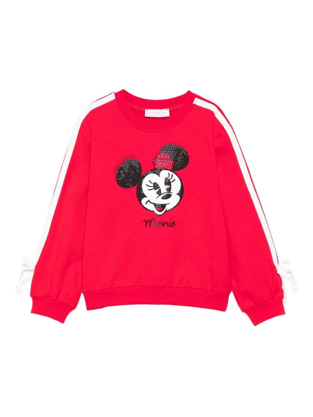 Felpa per bambina Monnalisa rossa con paillettes di Minnie Mouse - Rubino Kids