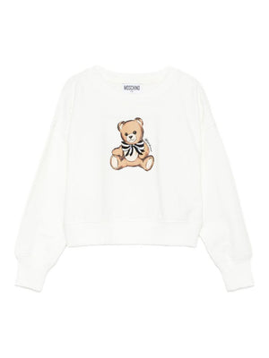 Felpa per bambina Moschino Kids bianca con stampa orso