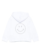 Felpa per bambina Moschino Kids bianco con cappuccio e strass con faccina sorridente - Rubino Kids